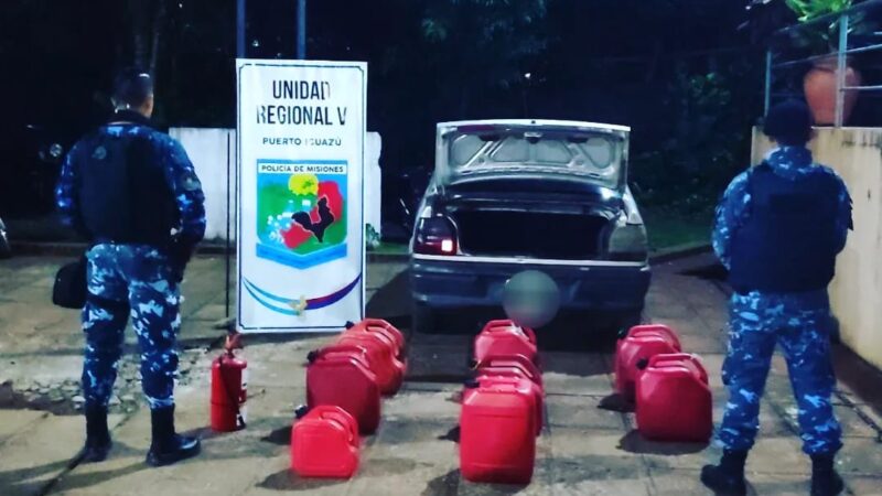Incautaron bidones de combustible que eran transportados en un auto con el tanque adulterado en Iguazú