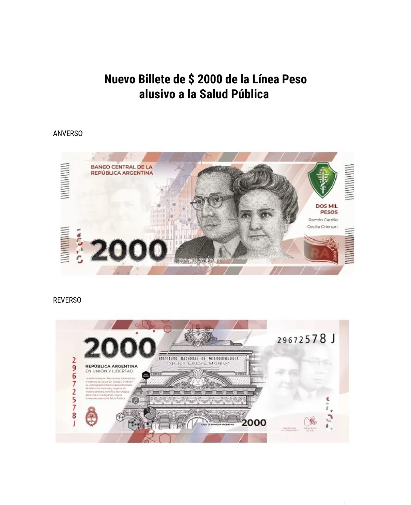 Cómo será el billete de $2000 que saldrá en la Argentina