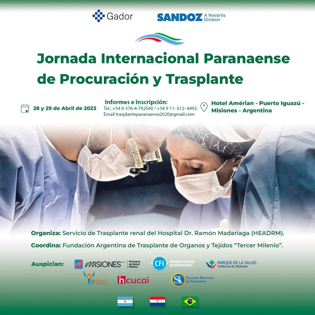 28 y 29 de abril: Puerto Iguazú será sede de las Jornadas Internacionales Paranaense de Procuración y Trasplante