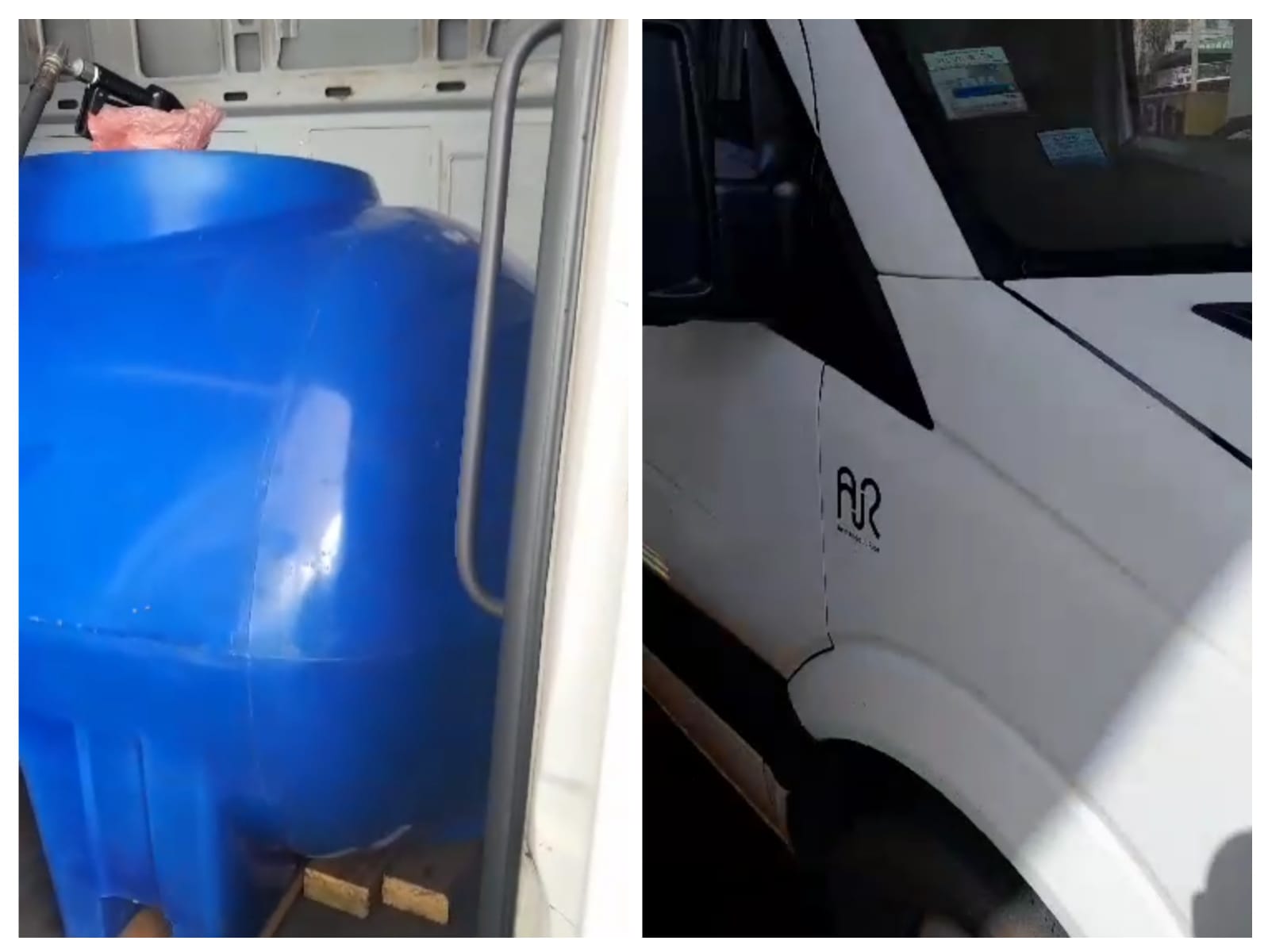 Filmaron a un vehículo utilitario que en su interior tenia un tanque para traslado de combustible