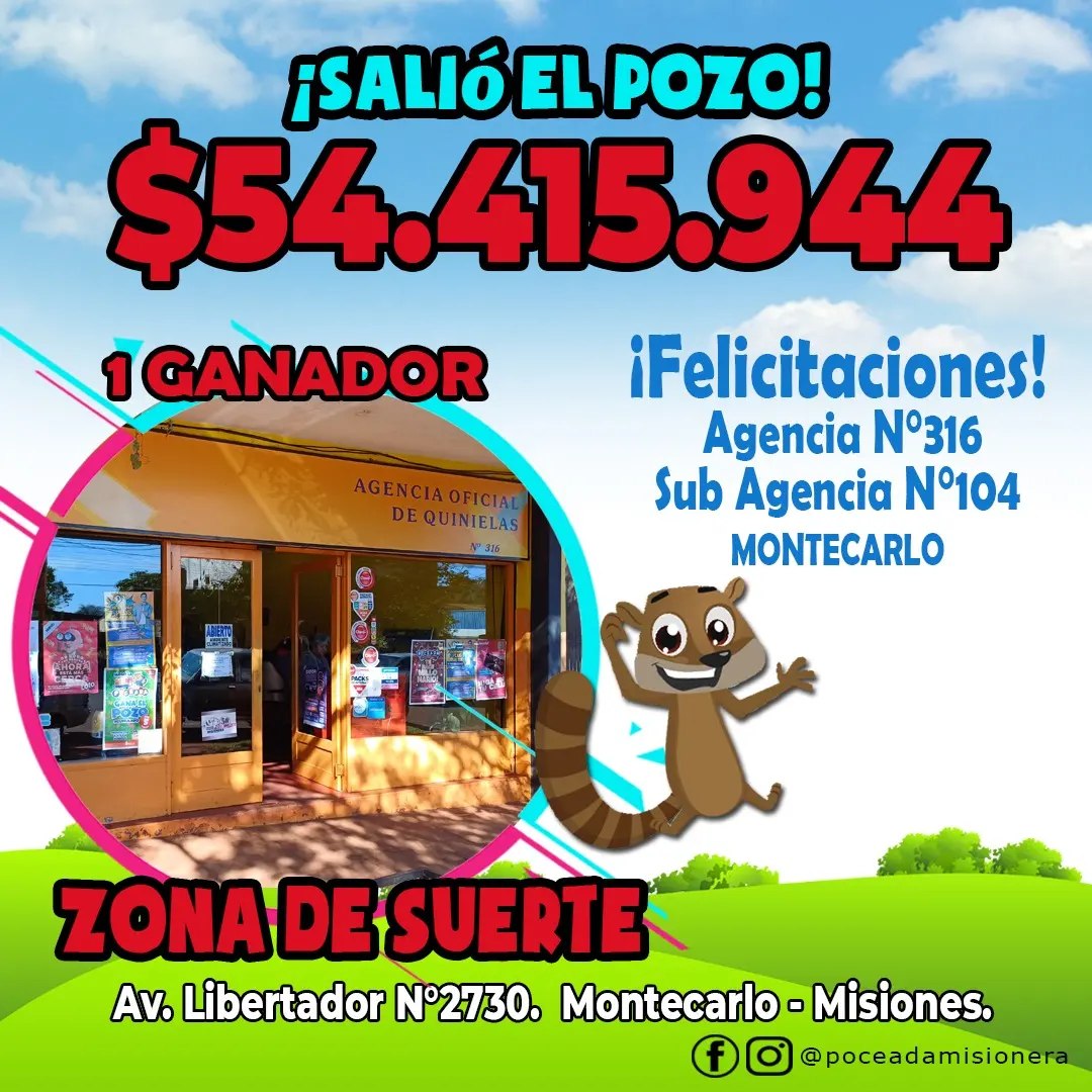 Un jubilado de Montecarlo se llevó más de 50 millones con la Poceada