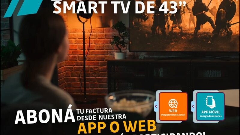 Puerto Iguazú: sortearán un SMART TV entre los usuarios de Energía de Misiones que abonen la factura de forma online desde la APP o web
