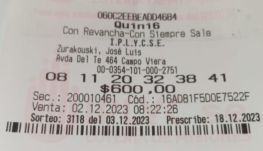 Apostador de Campo Viera ganó 150 millones con el Quini 6
