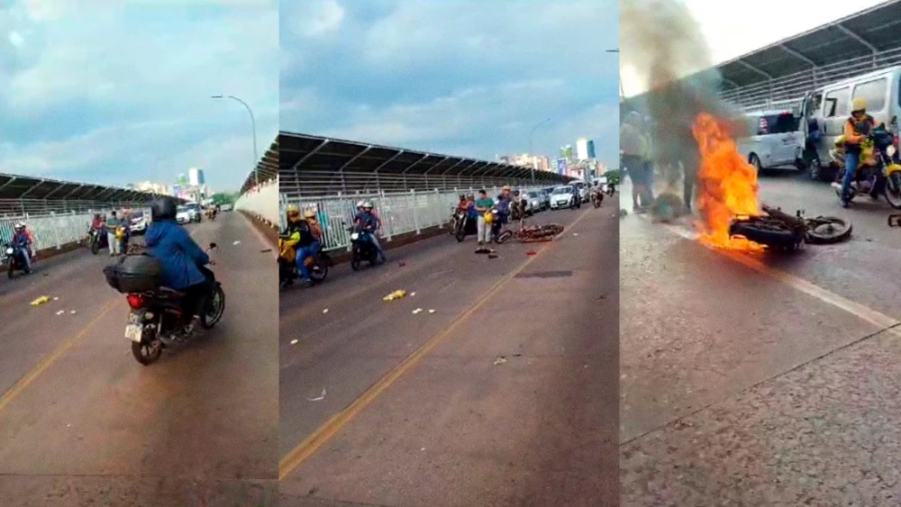 Accidente fatal: Se incendió una motocicleta tras colisionar con una furgoneta en el puente de la Amistad
