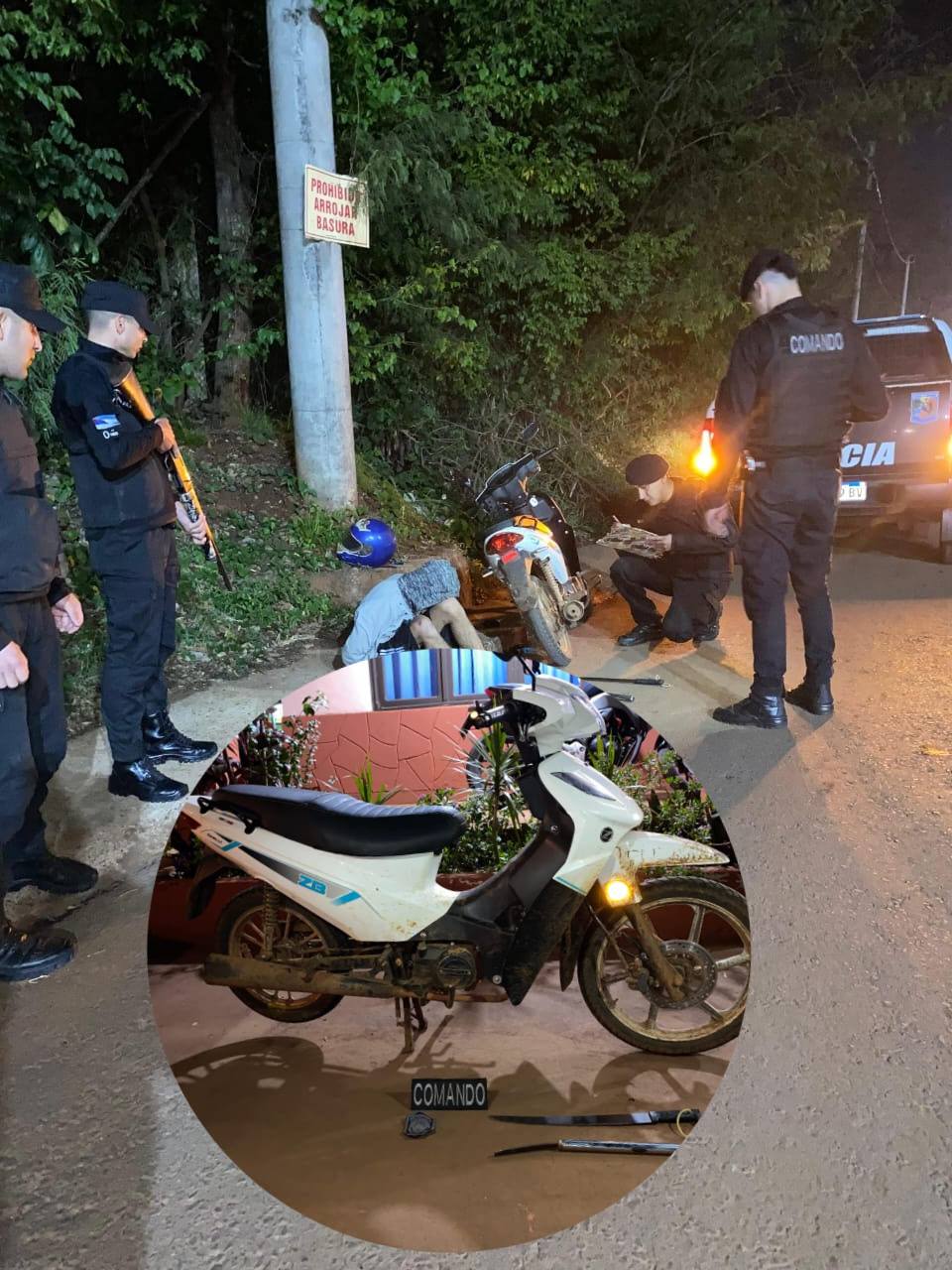 Circulaba en una motocicleta portando un machete y una barreta