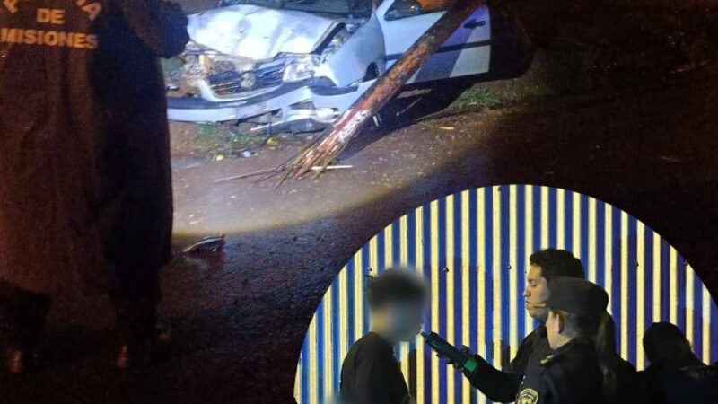 Iguazú: Dos jóvenes al mando de un automóvil colisionaron con un poste del tendido eléctrico