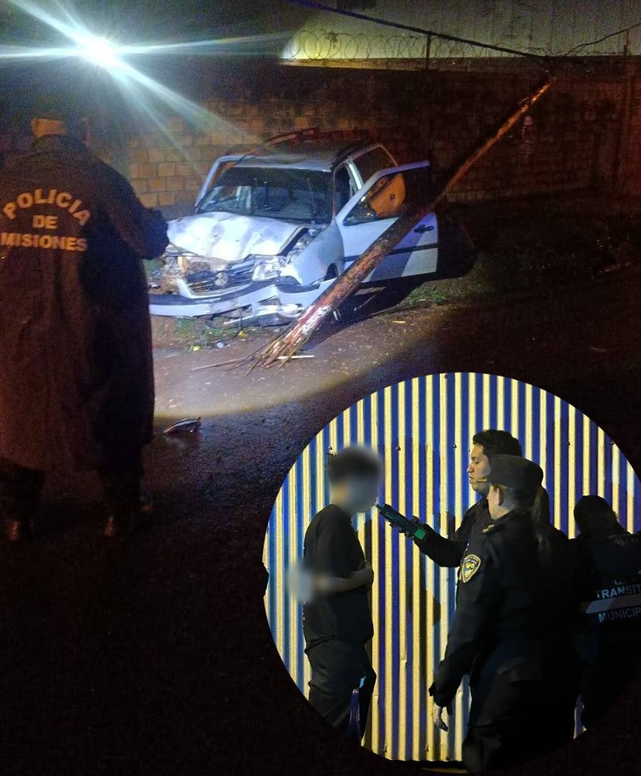 Iguazú: Dos jóvenes al mando de un automóvil colisionaron con un poste del tendido eléctrico