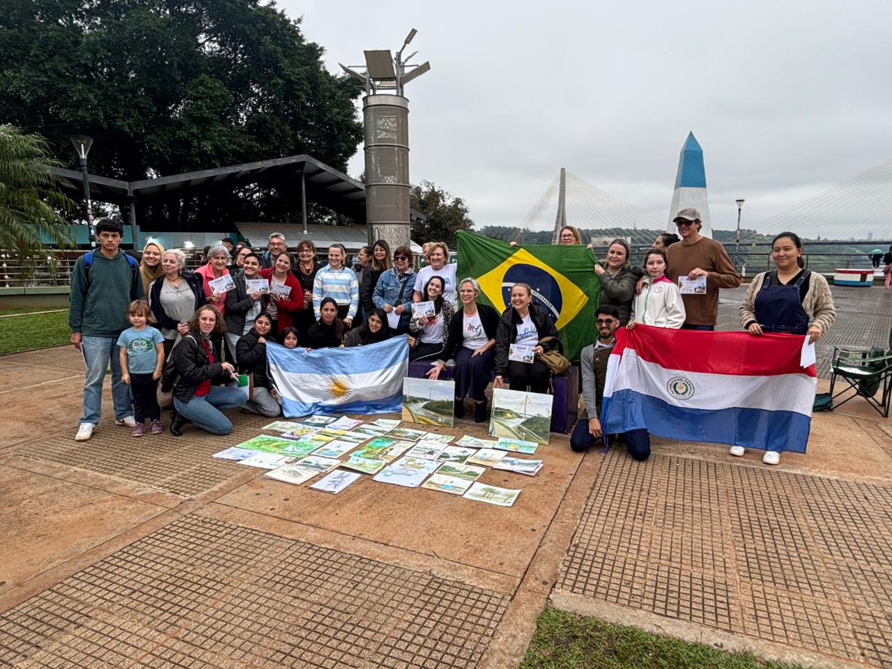 Colorearon el Hito de las Tres fronteras en la 1º edición del Plein aire internacionall