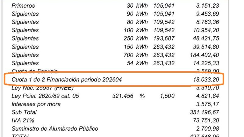 La factura de Energia de Misiones refleja la primera cuota de Financiación del aumento nacional