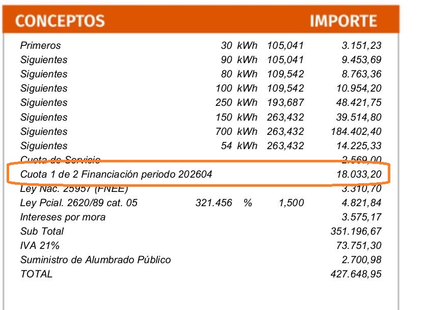 La factura de Energia de Misiones refleja la primera cuota de Financiación del aumento nacional