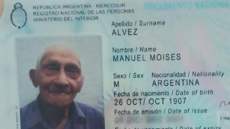 Uno de los hombres más longevos de la Argentina falleció este jueves en San Vicente