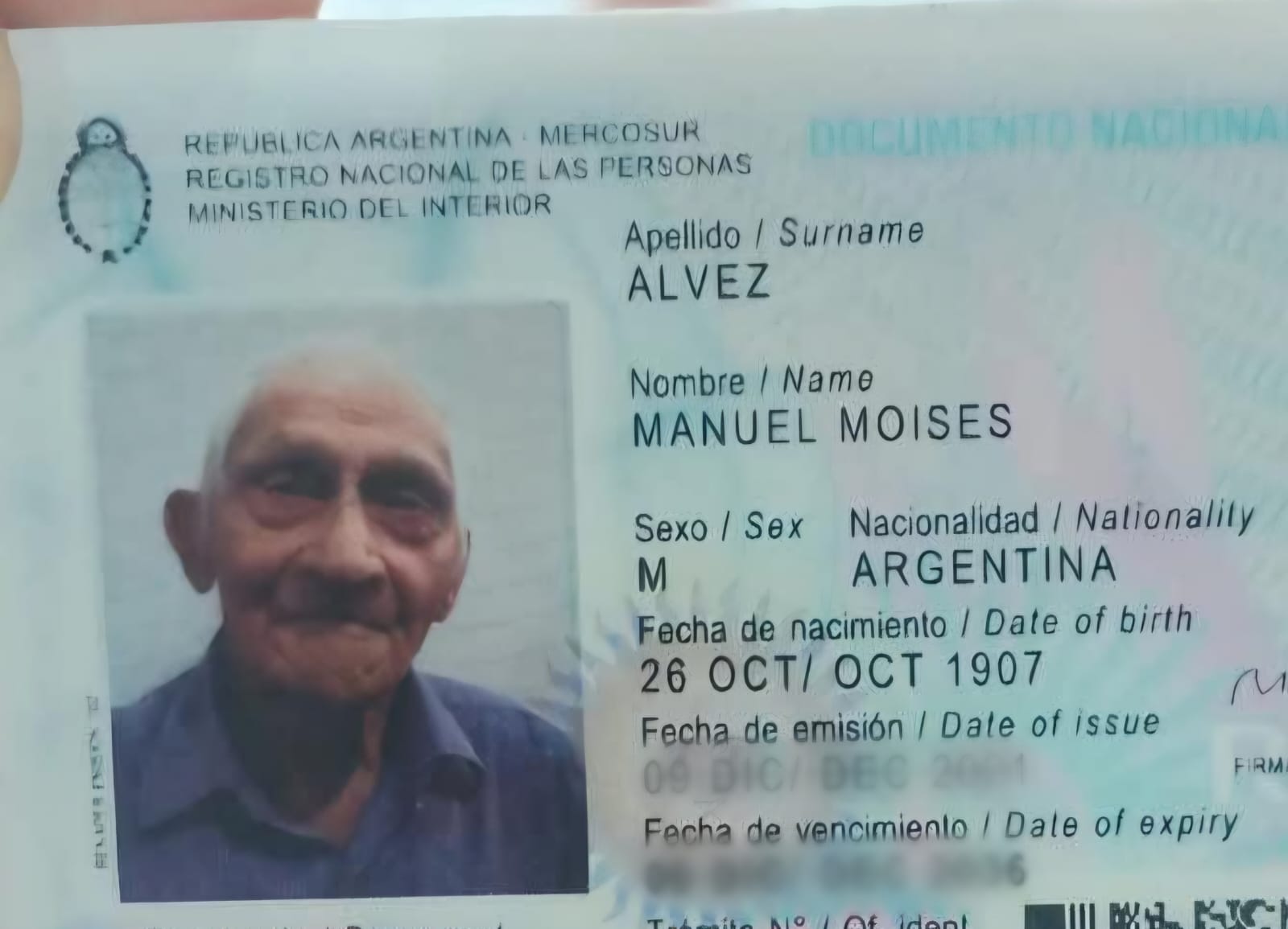 Uno de los hombres más longevos de la Argentina falleció este jueves en San Vicente